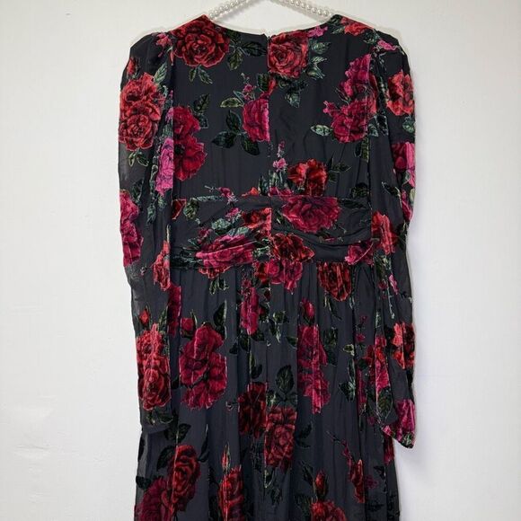 Rachel Purcell Black and Red Floral Velvet Burnout Maxi Dress - Picture 9 of 9